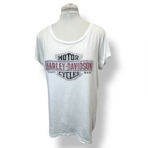 Harley Davidson Women's Scoop Neck Graphic Sequin Tee Biker Street White XL